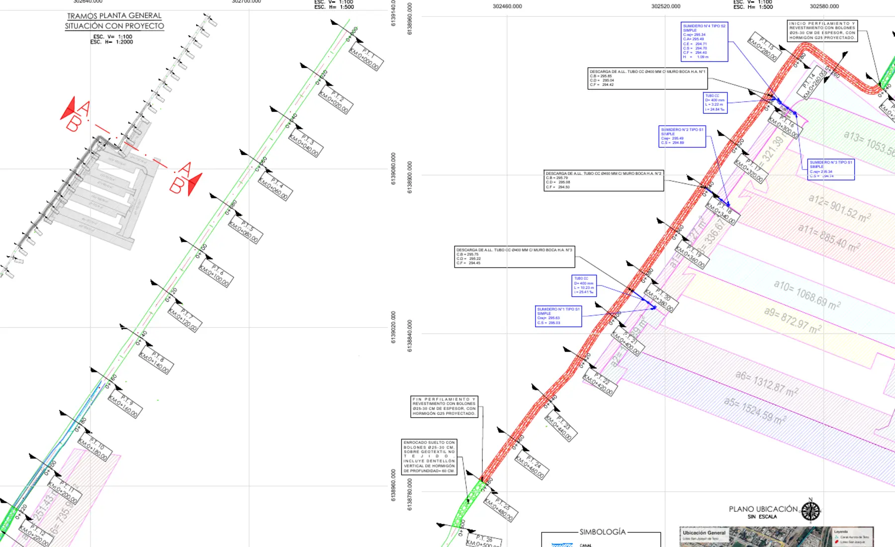 Planta general del estudio de modificación de cauce Canal Aurora actualmente en desarrollo